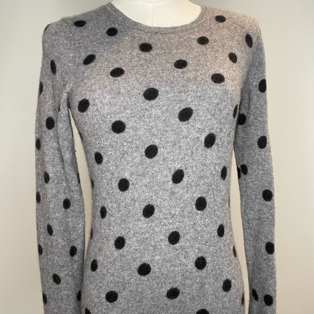 Cashmere Gray Sweater Crew Neck with Black Polka Cozy Warm